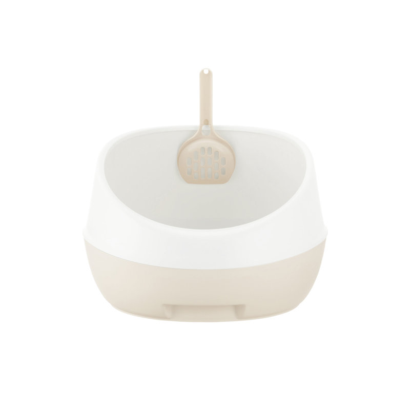 Plastic Rimmed Litter Box with Scoop, White