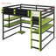 Lit mezzanine double en bois avec bureau, support de rangement latéral, tablettes multiples et lumière RVB, vert-1971701896-1971701897