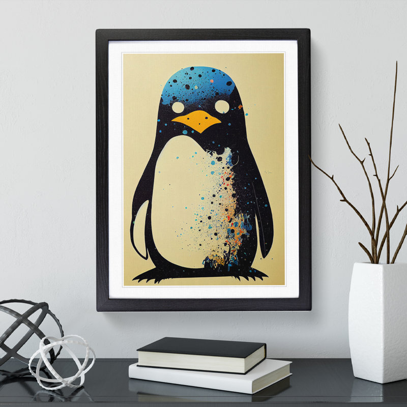 Penguin Graffiti No.6 - Print, White, Black Picture Frame, 64cm H x 46cm W