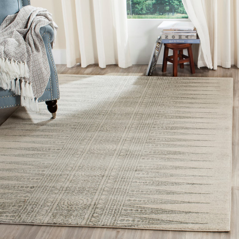 Abbingt Southwestern Ivory/Silver Area Rug, Rectangle 6'7" x 9'