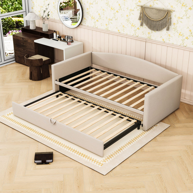 Lit de jour simple rembourré avec couchette, Beige