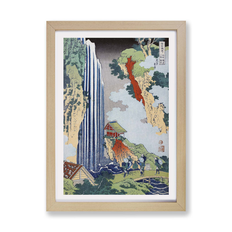 The Waterfall In Ono On The Kisokai Road by Katsushika Hokusai - Single Picture Frame Painting, Oak, 45cm H x 63cm W x 2cm D