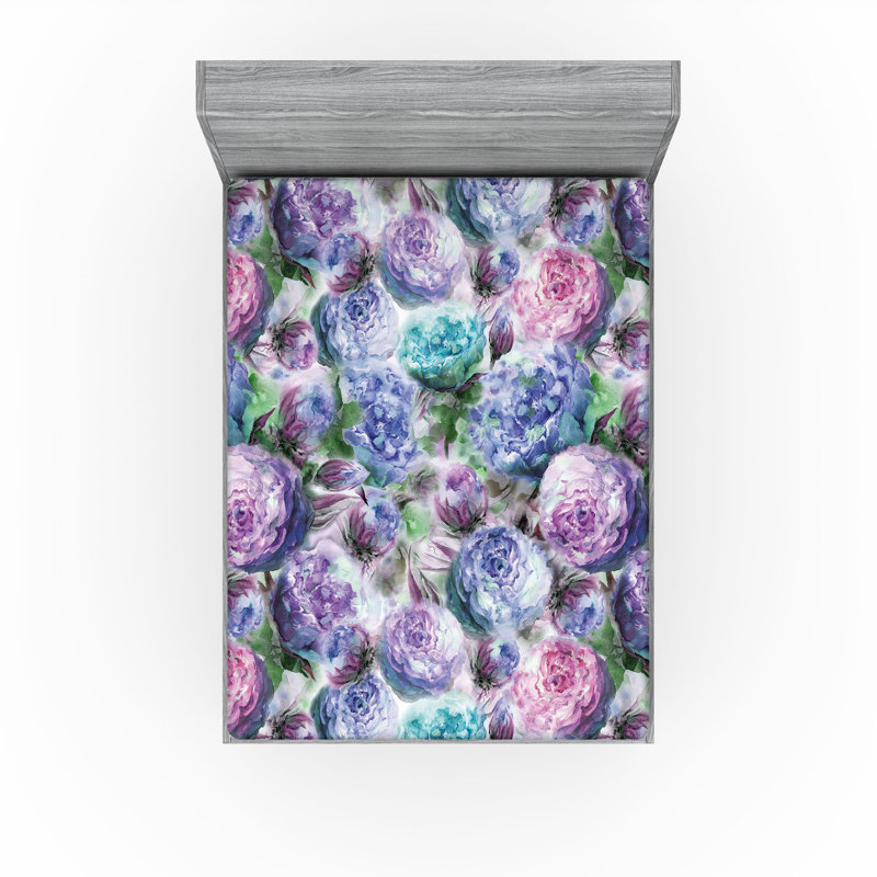 Drap-housse Ambesonne, Lavande, bleu, lilas pâle / floral, Drap-housse très grand californien