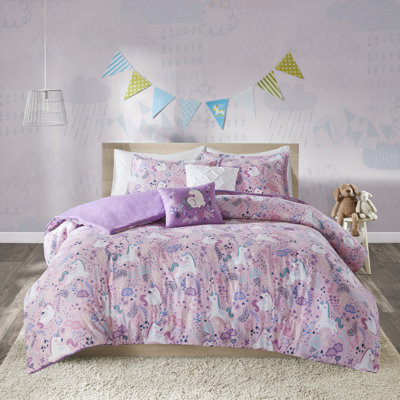Lola Pink Unicorn Cotton 4-Piece Twin Duvet Cover Set