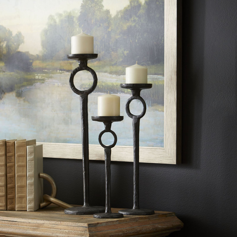Duke 13'' Black Iron Contemporary Candelabra with Rust Finish