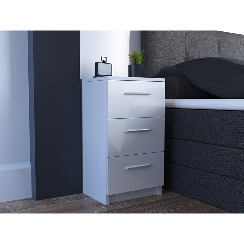 Monck 38cm W Manufactured Wood Bedside Table, High-Gloss White
