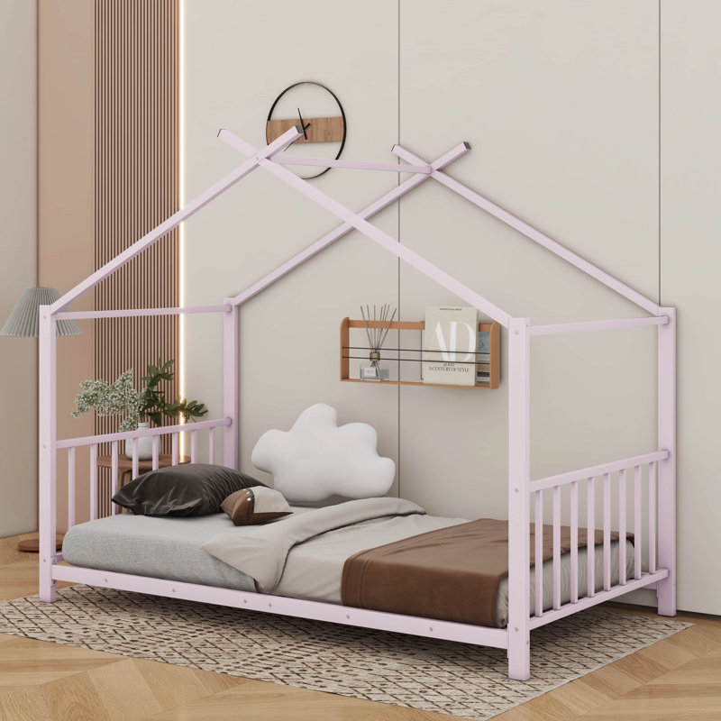 Lit plateforme simple en métal, Rose