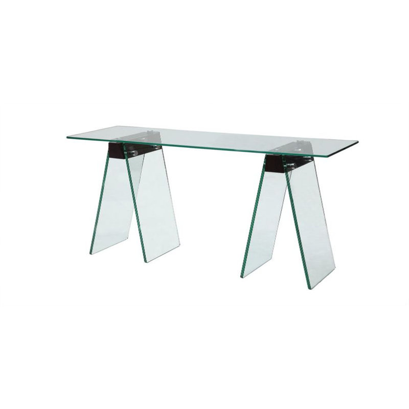 Table basse transparente en verre trempé transparent avec pieds en bois de noyer foncé, Noyer foncé