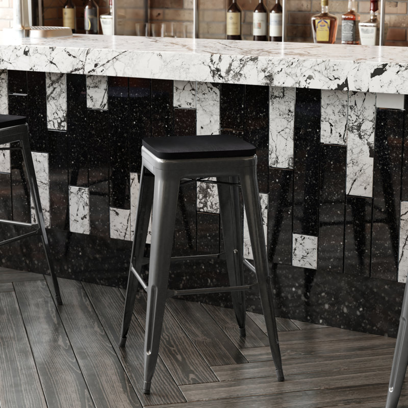 Briahnna Indoor/Outdoor Backless Counter Stool with Poly Resin Seat, Black, Bar Stool (30" Seat Height)