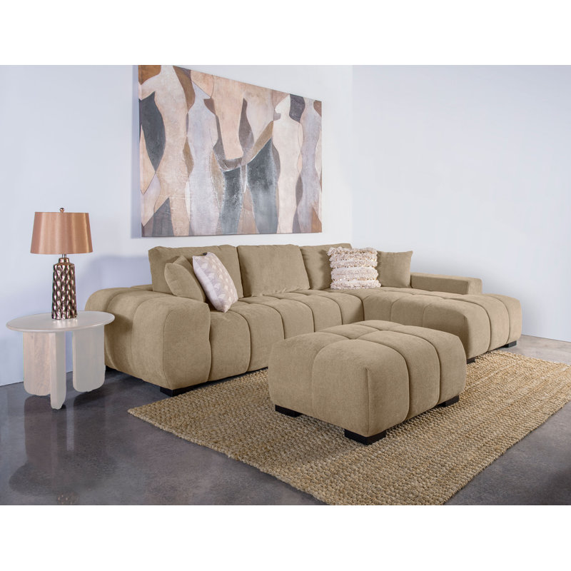 Canapé modulaire avec repose-pieds Henline, Polyester brun clair