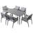 Patio Time 7-piece Outdoor Dining Set, 6 Dining Chairs With Handwoven PVC-coated polyester Ropes And 1 Dining Table With Tempered Glass Tabletop, Arc Armrests And Backrest, Soft Cushions With Zippers, For Garden Lawn Yard, Black And Gray