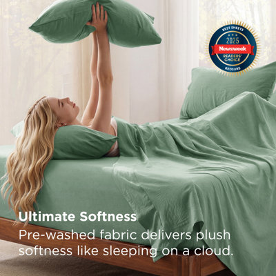 Bedsure Deep Pocket Twin Sheets - 4 Piece, Prewashed Ultra-Soft Twin Sheets Set, Fits Mattresses Up To 18 Inches Thick, Breathable & Secure Fit, Hotel Luxury Bedding, Sage Green