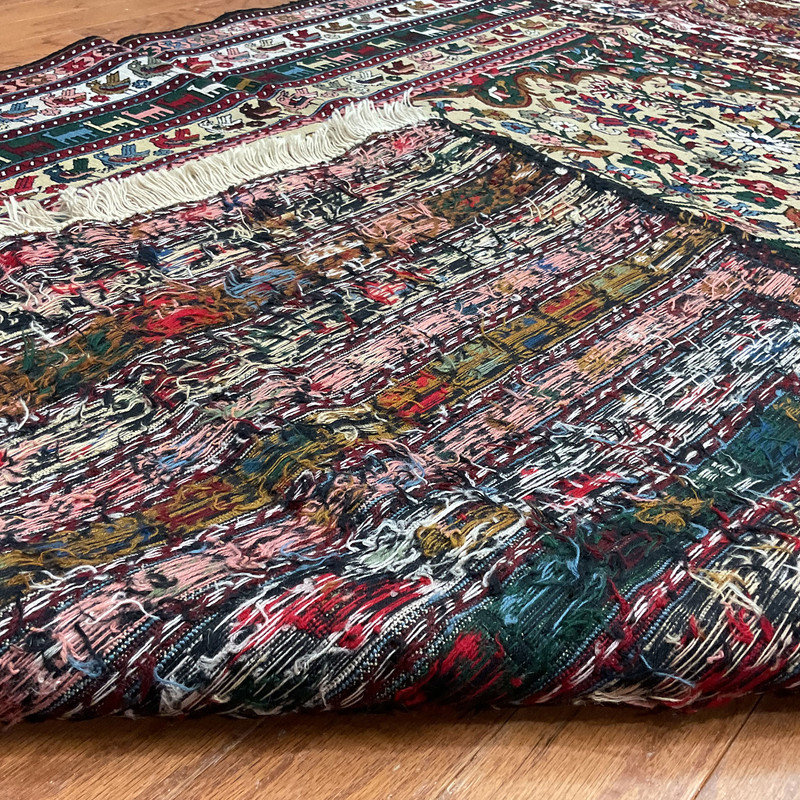 Tapis oriental rouge / vert / ivoire en laine 4 pi 8 po x 6 pi 7 po Oriental