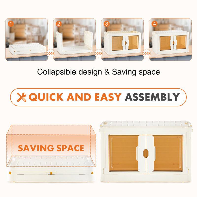 Three-layer Stackable Plastic Storage Bins,with Lids and Doors and Wheels, 240 qt