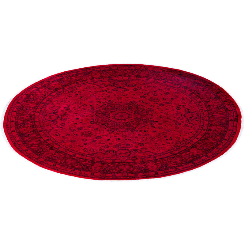 Tapis rouge contemporain en laine noué à la main 8 pi 1 po x 8 pi 3 po Cairns