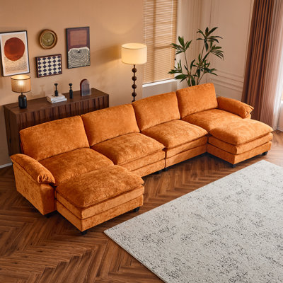 155'' W Chenille Double Cushion Sectionals With Two Ottoman