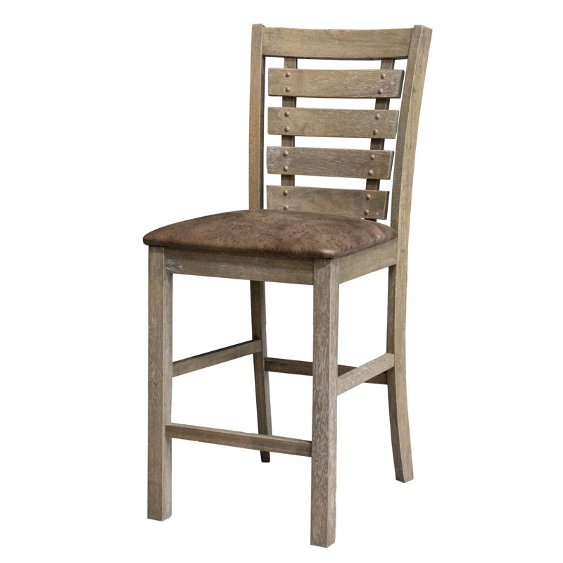 Helya Set Of 2 Dining Counter Height Chairs Modern Farmhouse Rustic Look Distressed Design Ladderback Solid Wood