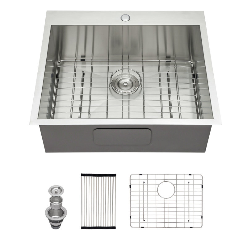 Évier de cuisine en acier inoxydable 25 po x 22 po x 12 po à cuve simple encastrable 16 jauges