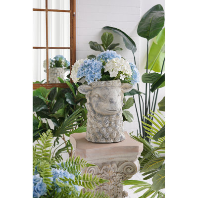 Pot à fleurs 14,6 po à tête de mouton en oxyde de magnésium avec finition en laine bouclée texturée, pot de fleurs Boho