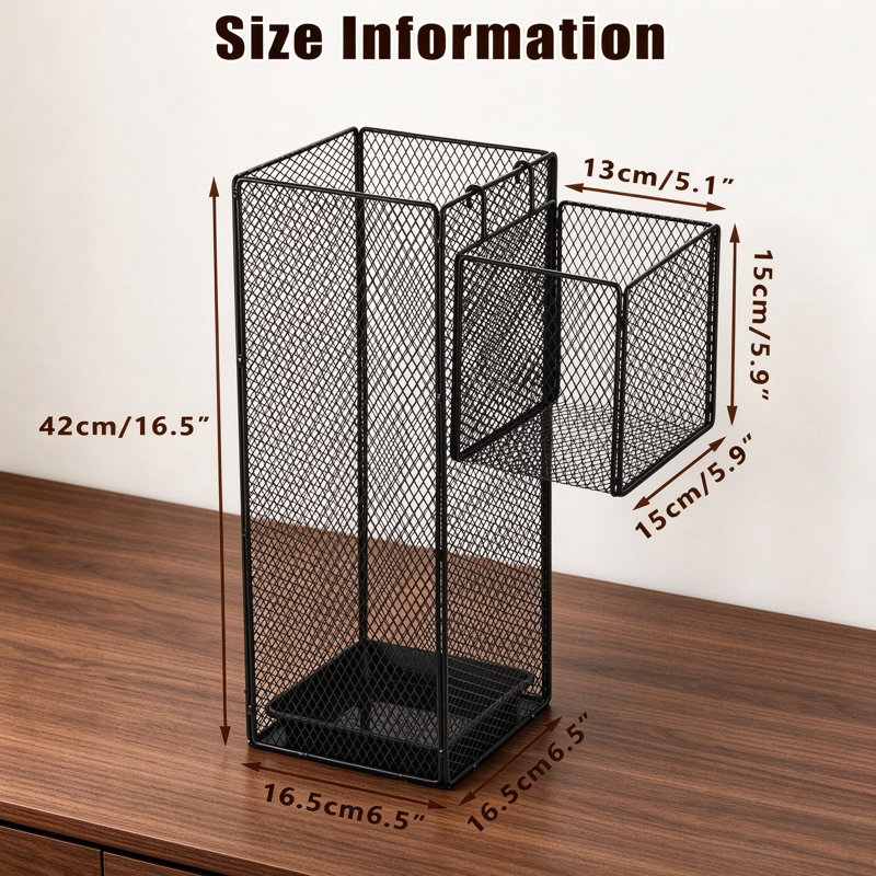 Freestanding Metal Umbrella Stand, 16.5"H, with Small Umbrella Basket & Drain Tray, for Entryway Home Office Hotel