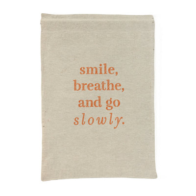 Smile, Breathe, and Go Slowly — Geometric Low-Poly — Portrait Woven Wall Tapestry