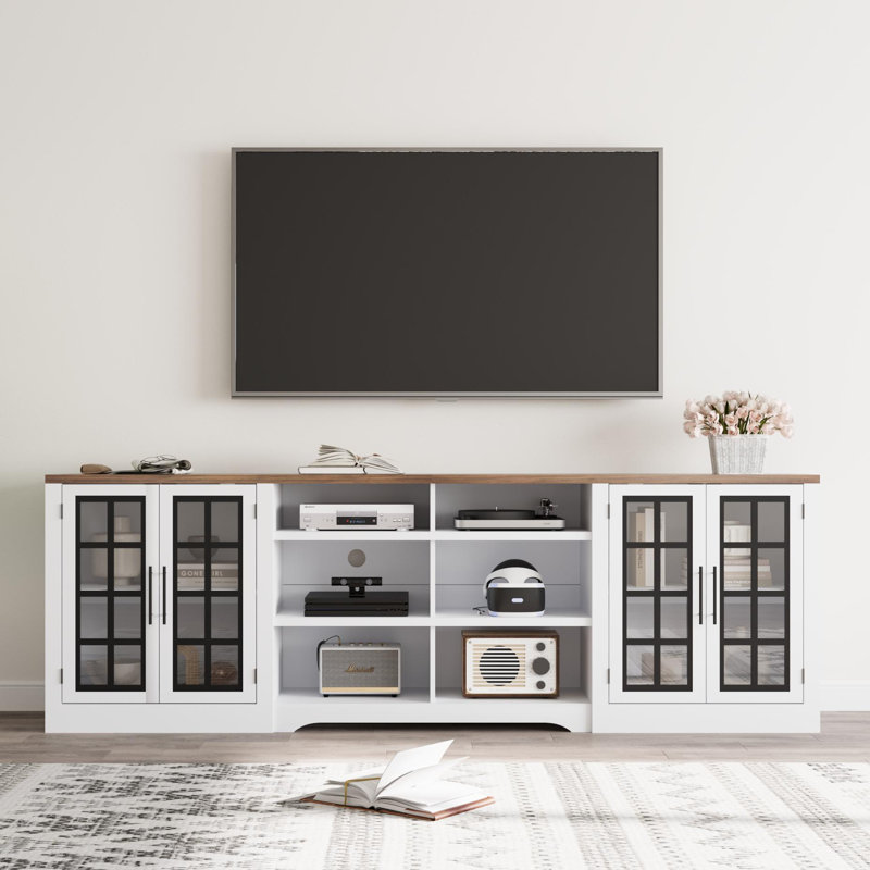 94.5 Inch TV Stand For Tvs Up To 100", Entertainment Center With Storage , Rustic Tv Console For Living Room, White