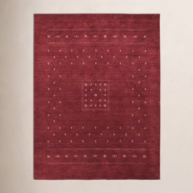 Simi Hand Knotted Cotton/Wool Southwestern Area Rug, Red, Rectangle 8' x 10'