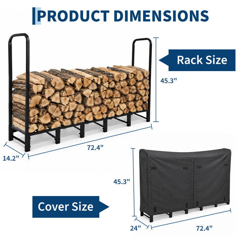 6 FT Firewood Rack Outdoor with Cover, Fire Wood Storage Rack,Black Outdoor Firewood Rack Holder,12 Legs,Heavy Duty Log Stand, For Patio, Easy Assembly,Waterproof Resistant,Firewood Organizer