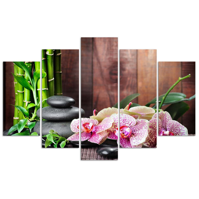 Orchid-Stones-Bamboo - 5 Piece No Frame Print on Canvas, 100cm H x 150cm W
