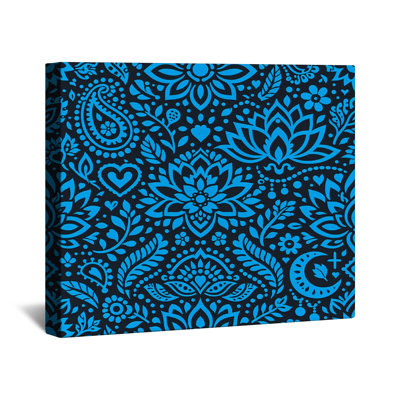 Blue Floral Paisley Pattern Canvas Gallery Wrap in Many Sizes