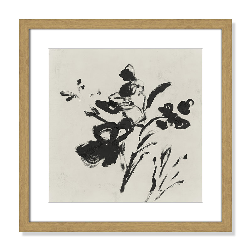 «Frony Black Florals II» par Isabelle Z - peinture encadrée, H 18,25 po x l 18,25 po, Grain de bois naturel
