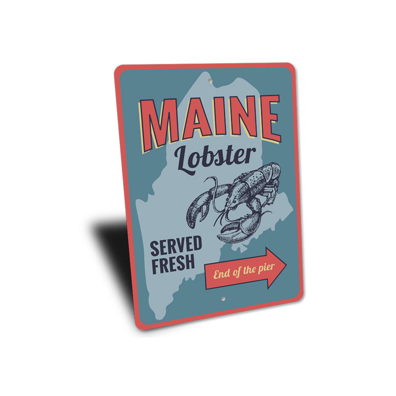 Plaque en aluminium frais Maine Lobster Served, H 18 po x l 12 po x P 0,06 po
