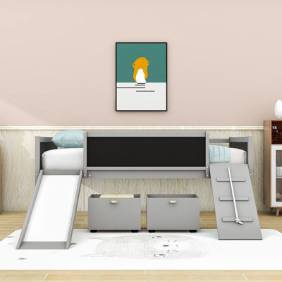 Twin-Size Loft Bed With Climbing Frame, Slide, And Creative Chalkboard by Harriet Bee