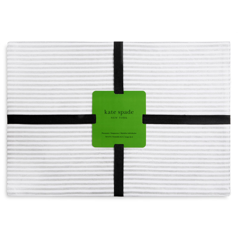 Kate Spade New York Hand Painted Shirting Stripe Placemat Set 13â€x19â€, Silver/White