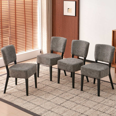 Stackable Dining Chair Set of 4, Gray Upholstered Dinner Chairs with Black Metal Frame