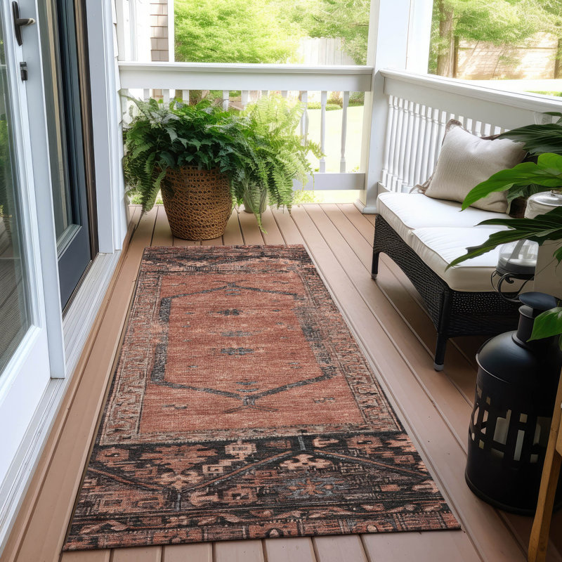 Machine Washable Indoor/Outdoor Xhevrie Terracotta Rug, Runner 2'3" x 7'6"