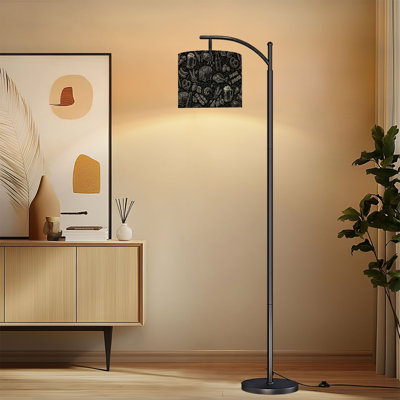 Arc Floor Lamp with Adjustable Lampshade Vintage Engraved Beer Bar Food Seamless Beer Mugs Barrels Standing Lamp 3 Color Temperatures Dimmable Tall Pole Lamp with Foot Switch for Kitchen Cafe Home Bar Decor