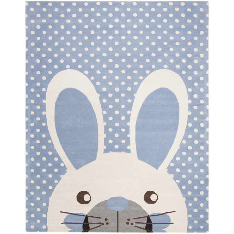 Tapis en laine touffeté à la main pour enfants Cresson, Rectangulaire 8 pi x 10 pi, Bleu / Ivoire