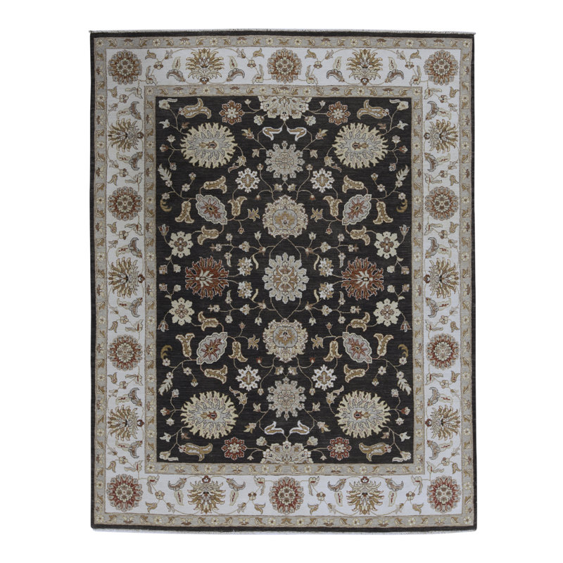 Tapis noir et blanc de haute qualité noué à la main