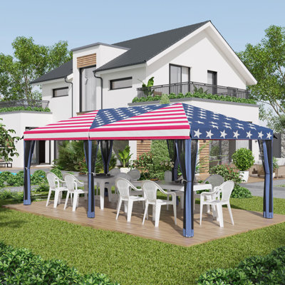 Outsunny 10' x 20' Pop Up Canopy Tent with Netting, Heavy Duty Instant Sun Shelter, Large Tents for Parties with Carry Bag for Outdoor, Garden, Patio, American Flag