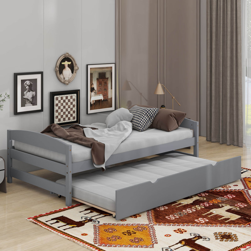 Lit plateforme simple avec lit gigogne, Gris