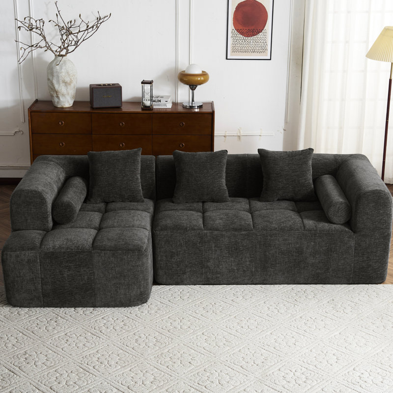 Canapé modulaire gris pour espace de vie, 101,2 po. Conception modulaire avec un confort en mousse complète. Courbe confortable. 3 coussins carrés et 2 traversins. Dossier. Inspiration américaine. Hauteur de 27,2 po. Largeur de 50,4 po. 110,98 lb