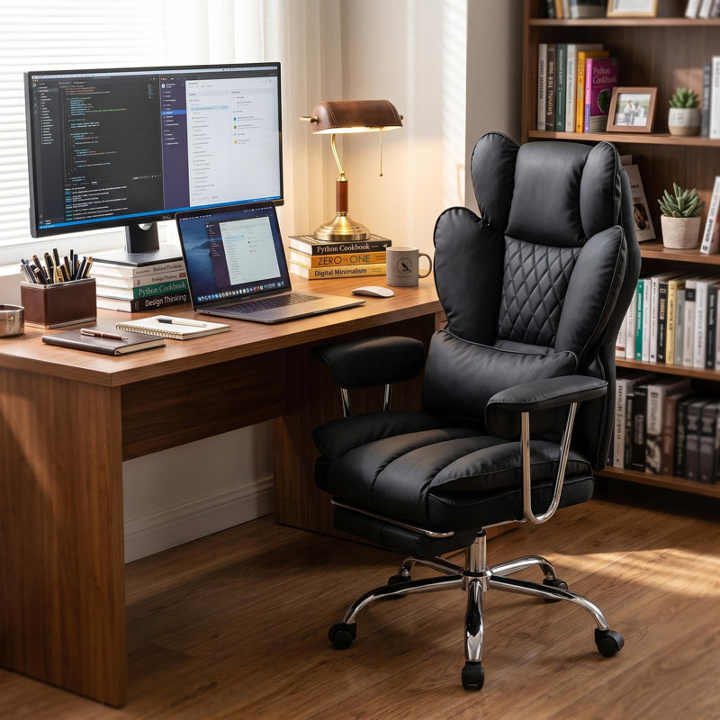 Chaise de bureau ergonomique avec repose-pieds, inclinable à 150 °, accoudoirs réglables, soutien lombaire avec ressorts ensachés et coussin de tête