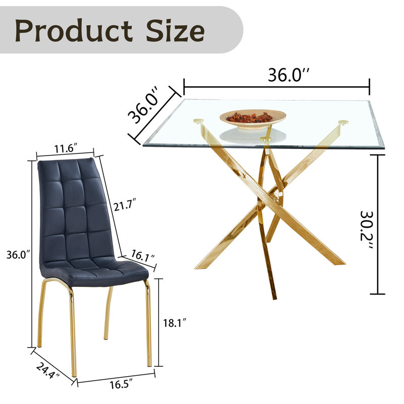 5 - Piece Pedestal Dining Set, Gold, Black/Gold