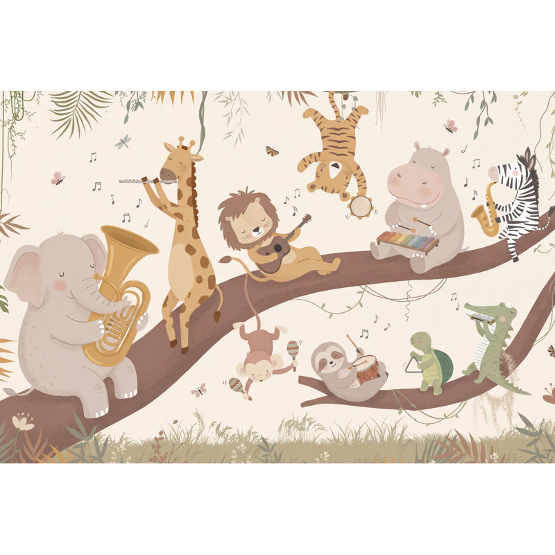 Papier peint animaux, musique, arbre, 140"x108", Peler et coller