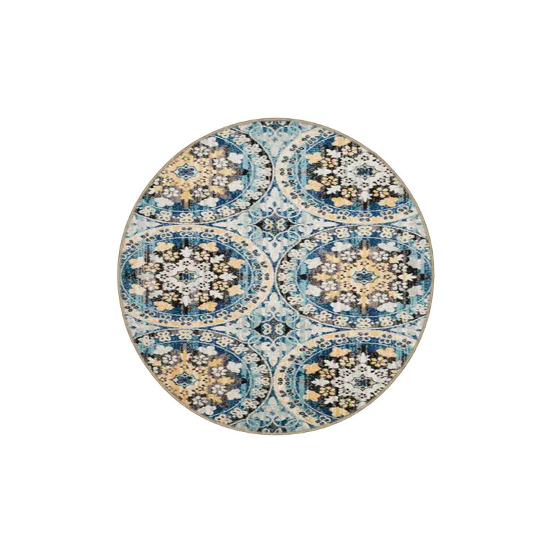 Tapis bleu lavable à motif géométrique, Sous-tapis rectangulaire 4 pi 7 po x 6 pi 7 po inc