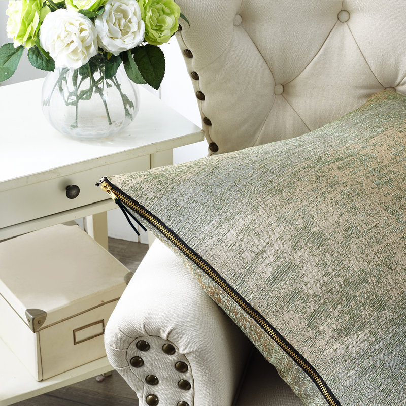 Jacquard Chenille 26" Euro Pillow Cover, Taupe/Sage