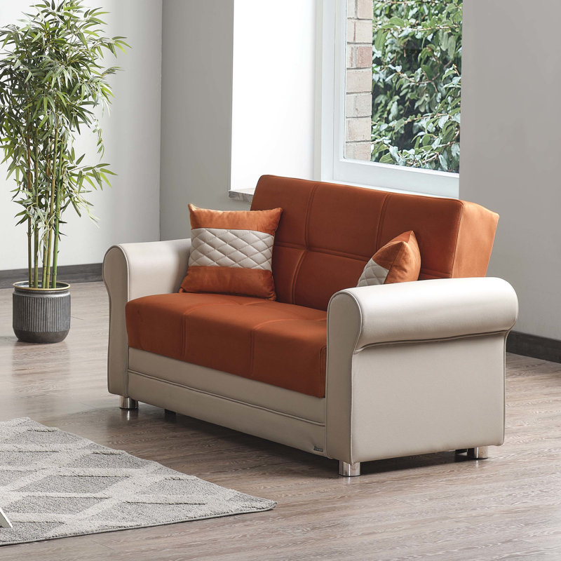 Rangement rembourré orange, sièges confortables, facile à transformer en lit convertible, convient aux dortoirs, configuration en 30 minutes, sièges