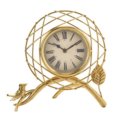 Roman Numeral Metal Quartz Movement / Crystal Tabletop Clock in Gold/Cream/Black