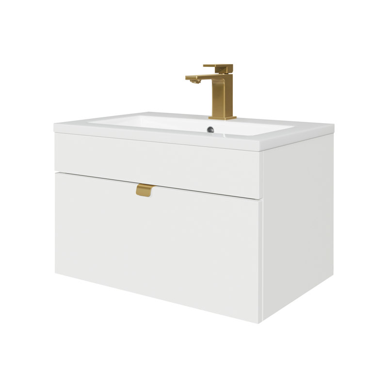 Ensemble de meuble-lavabo mural moderne 24 po Loft Collection - Poignées blanc / or, Blanc / or, 24"